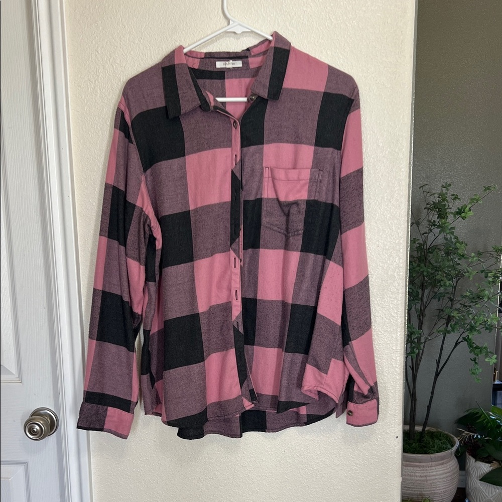 Maurices Pink and Black Plaid Button-Down Shirt